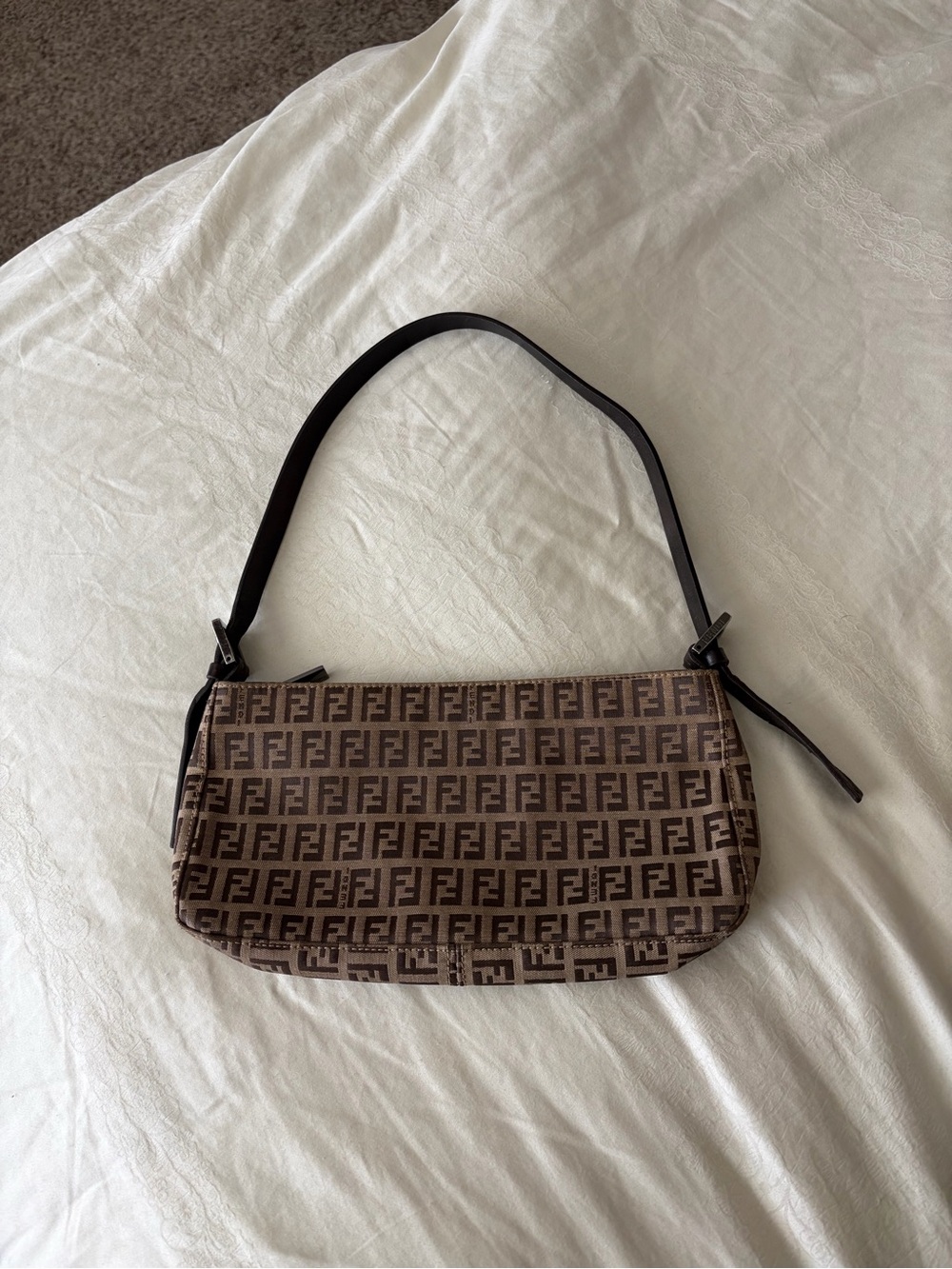 Fendi Brown FF Logo Shoulder Bag with Black Strap
